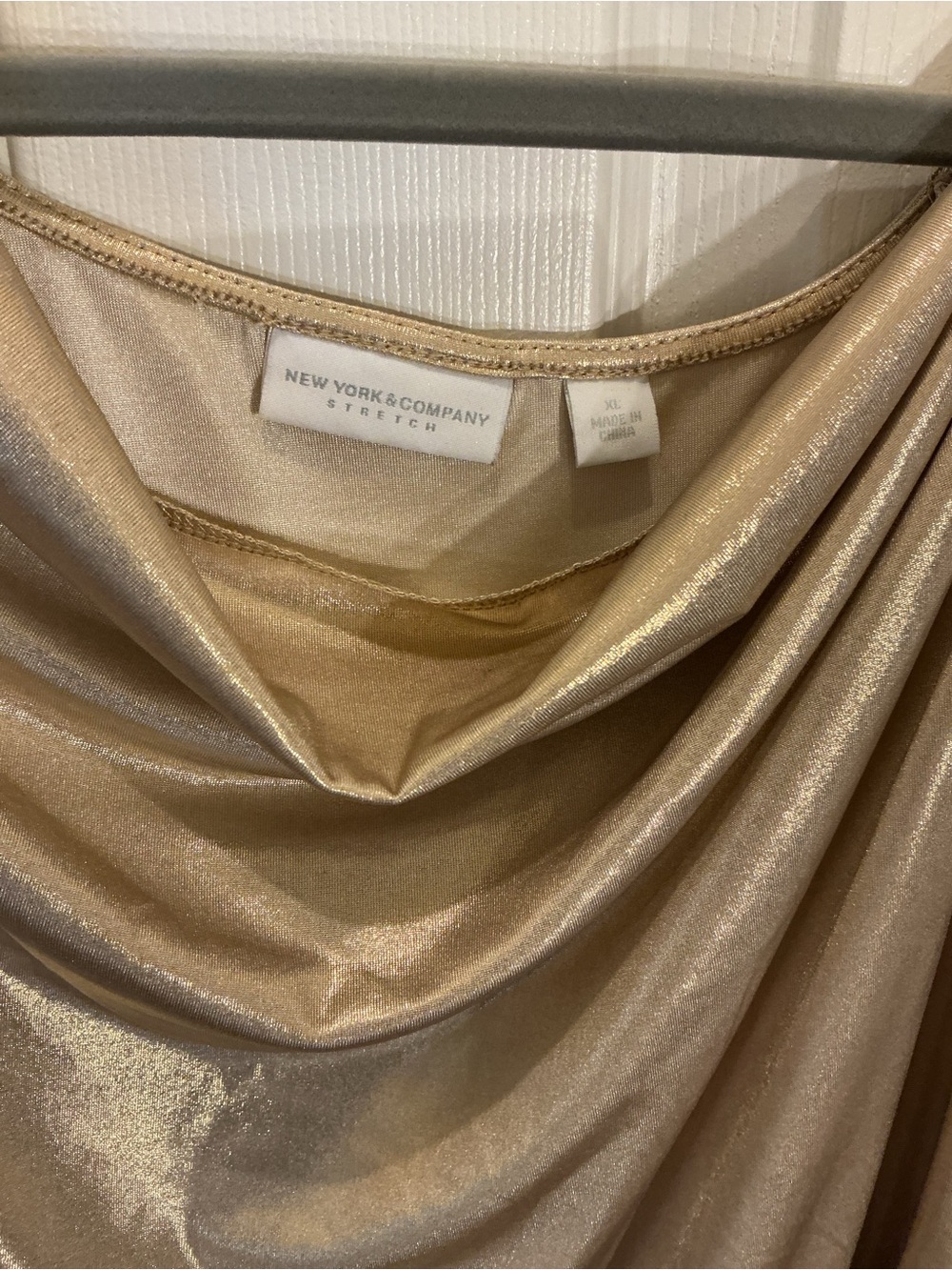 New York & Company Metallic Gold Drape-Neck One-Shoulder Top
